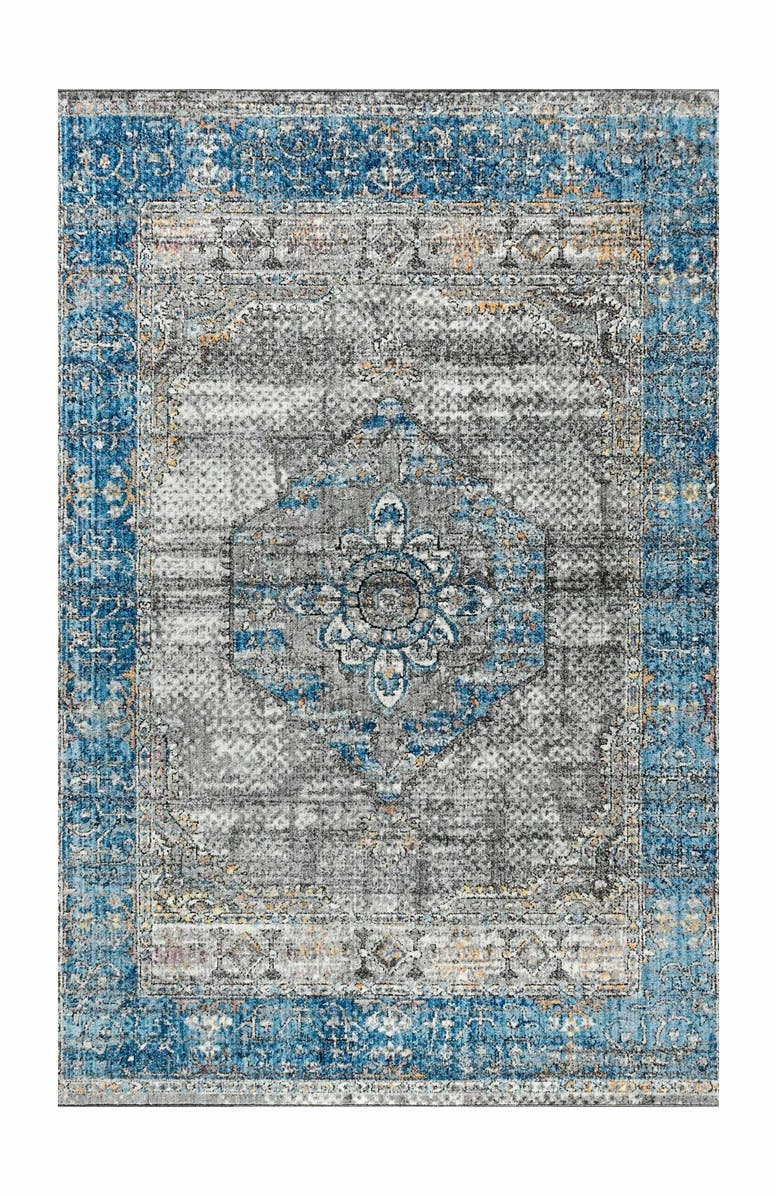 JONATHAN Y Anatolia Vintage Medallion Peacock Area Rug, Alternate, color, Peacock Blue/Gray