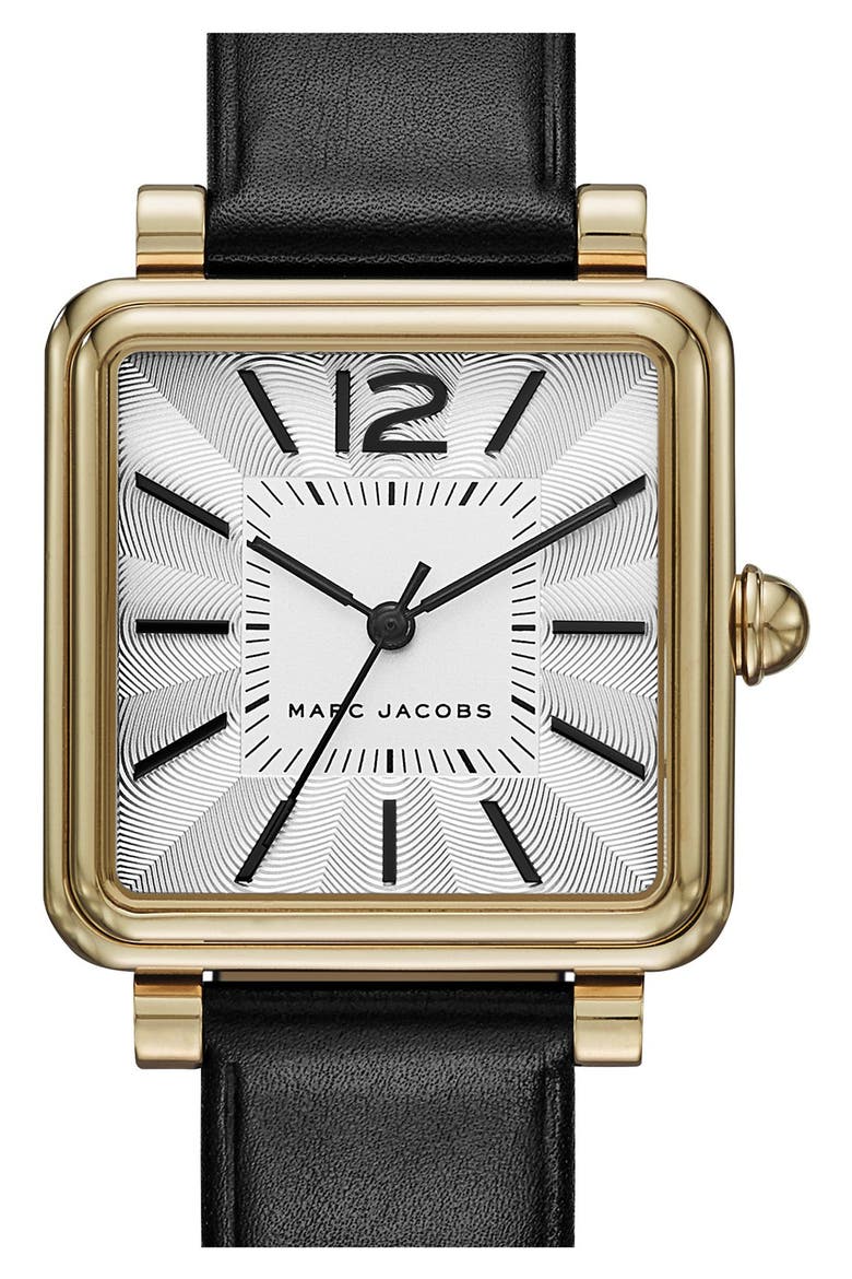 'Vic' Leather Strap Watch, 30mm, Main, color, BLACK/ WHITE/ GOLD