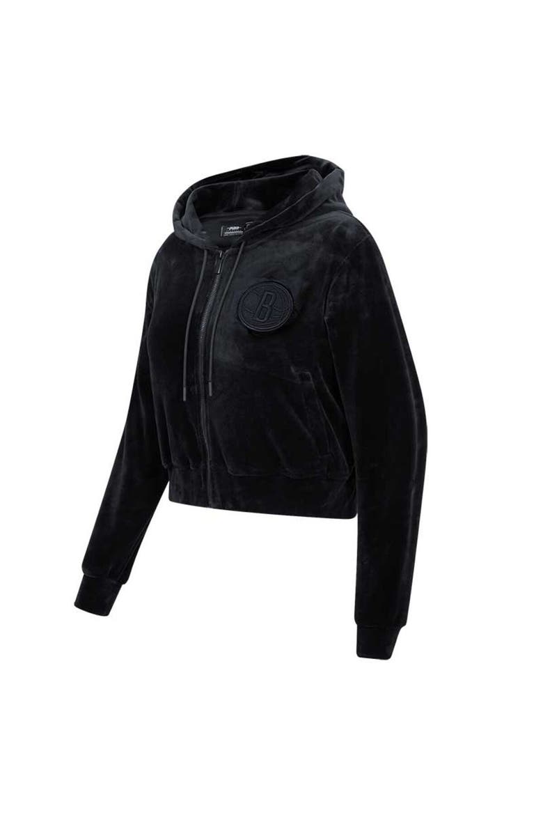 Women's Pro Standard Brooklyn Nets Triple Black Velour Full-Zip Hoodie, Alternate, color, Black