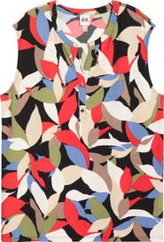 AK ANNE KLEIN Leaf Print Knit Top