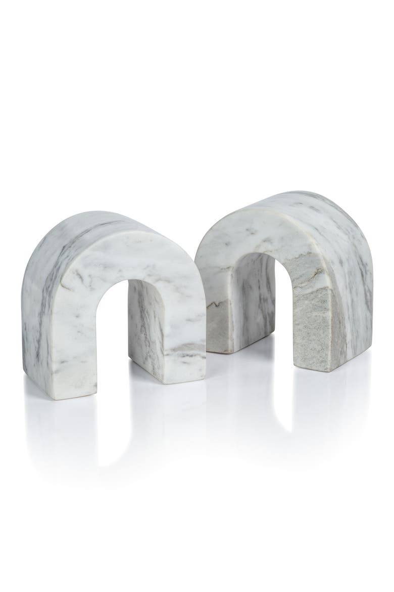 Martil Set of 2 Marble Bookends, Alternate, color, WHITE