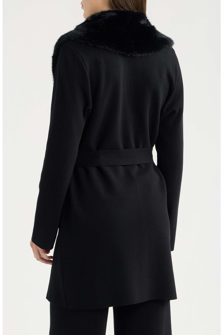 Faux Fur Collar Cardigan, Alternate, color, BLACK