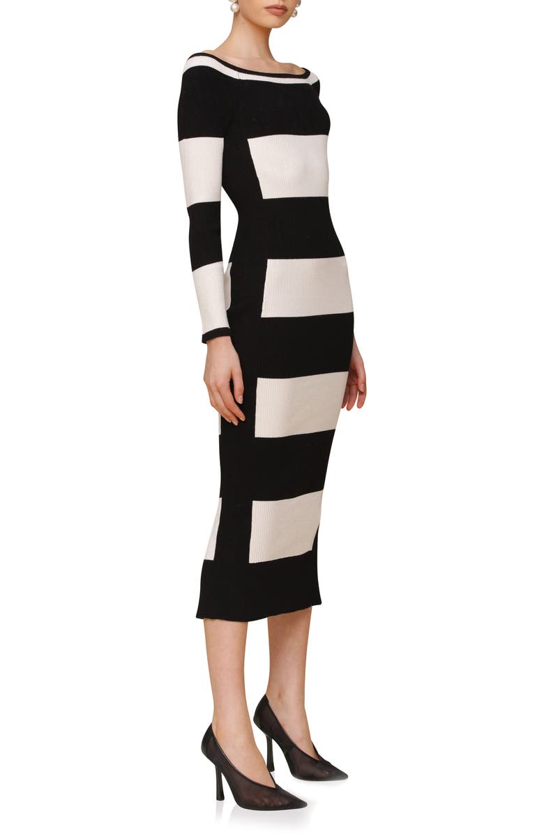 Avec Les Filles Stripe Off the Shoulder Long Sleeve Maxi Sweater Dress, Alternate, color, 