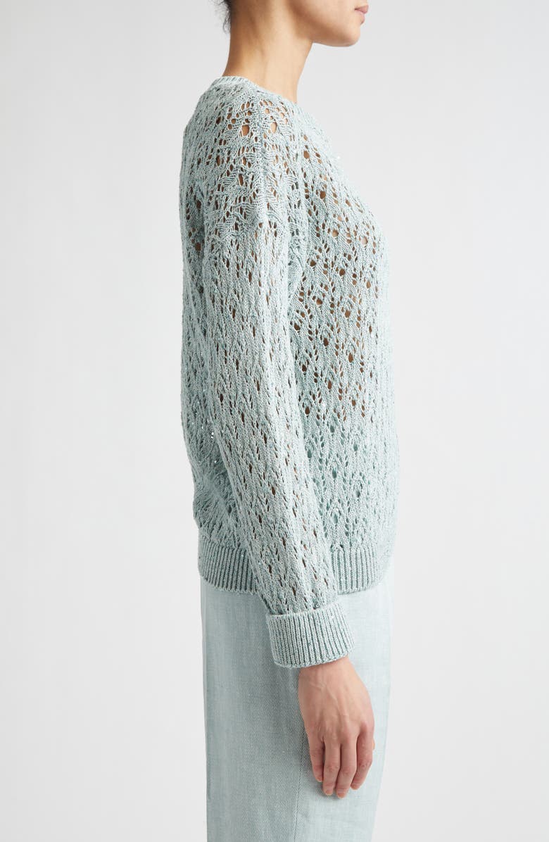 Eleventy Sequin Crochet Crewneck Sweater, Alternate, color, Jade