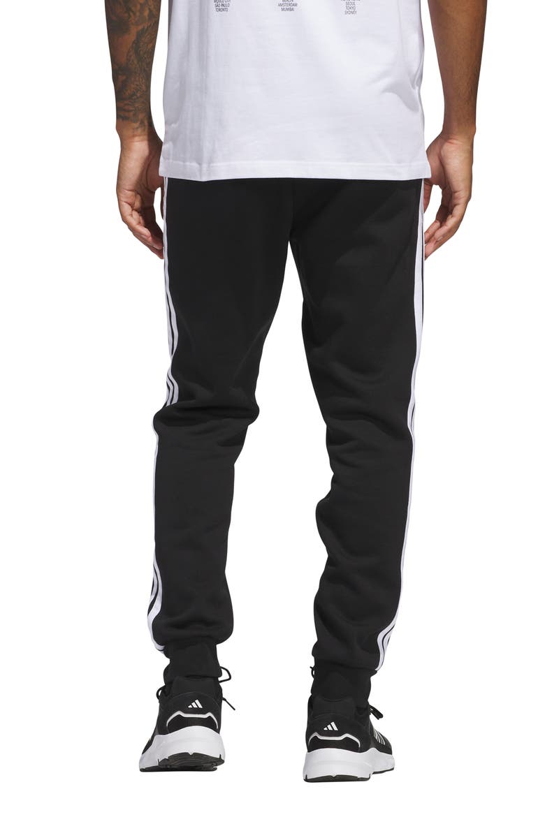 Essential 3-Stripes Fleece Joggers, Alternate, color, BLACK/WHIT