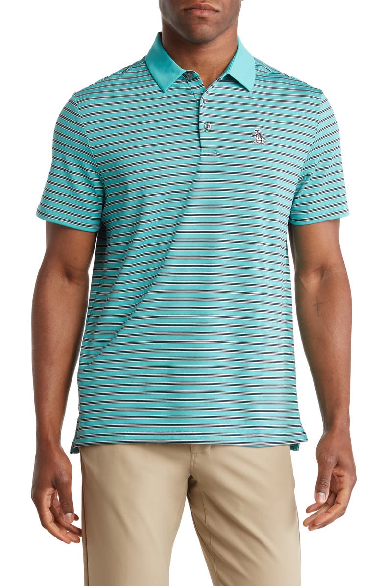 Original Penguin Yarn Dye Stripe Heritage Polo, Main, color, Baltic