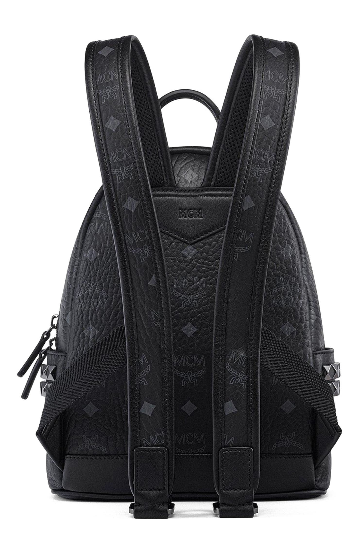 MCM Stark Side Studs Backpack in Visetos, Alternate, color, Black