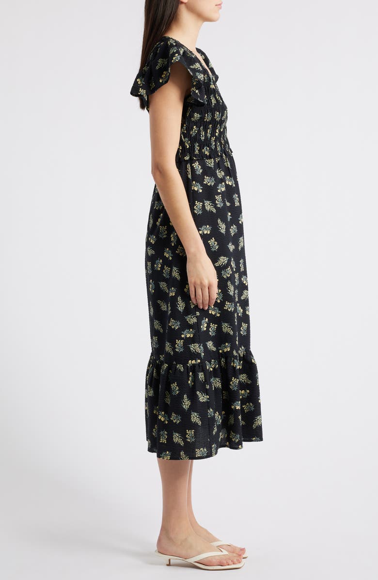 Rails Clementine Floral Smocked Cotton Midi Dress, Alternate, color, Dark Amaryllis