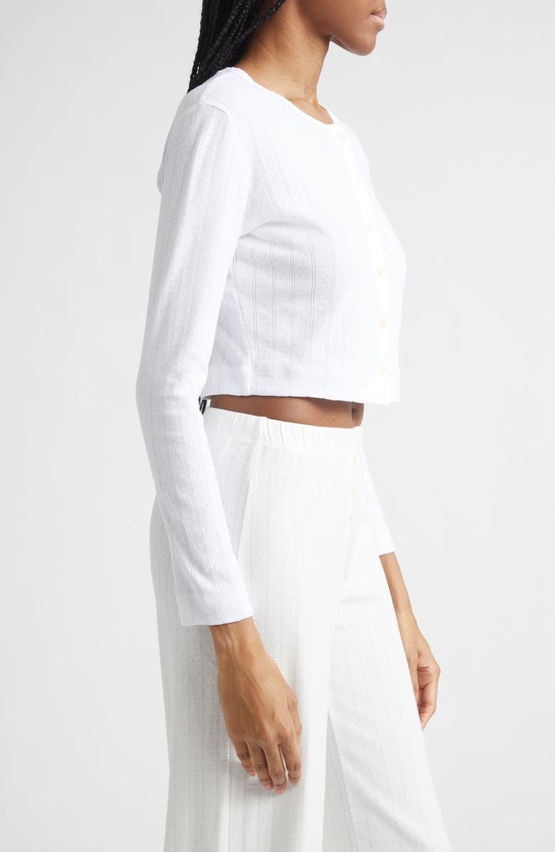 LESET Cotton Pointelle Crop Cardigan, Alternate, color, White