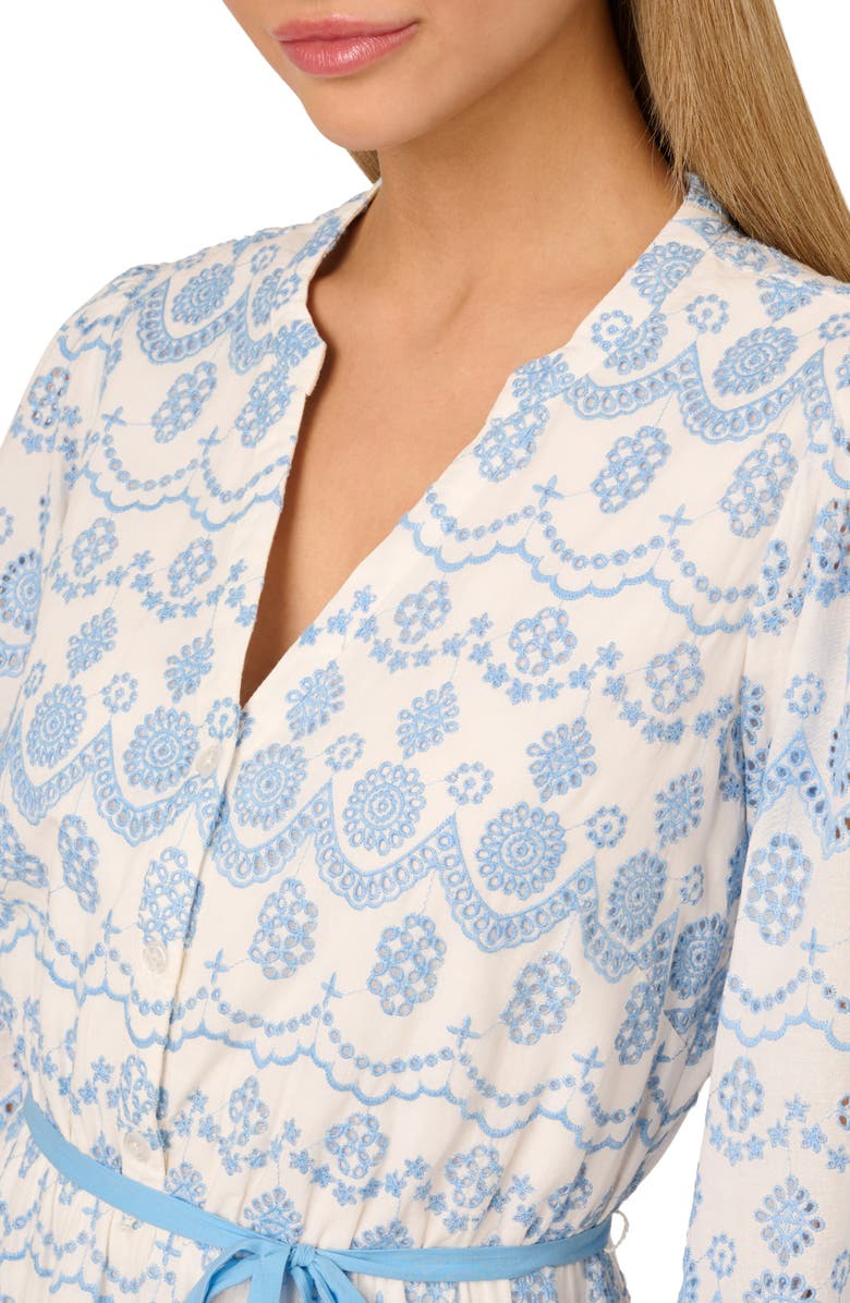 Adrianna Papell Long Sleeve Cotton Minidress, Alternate, color, Light Blue/ Ivory