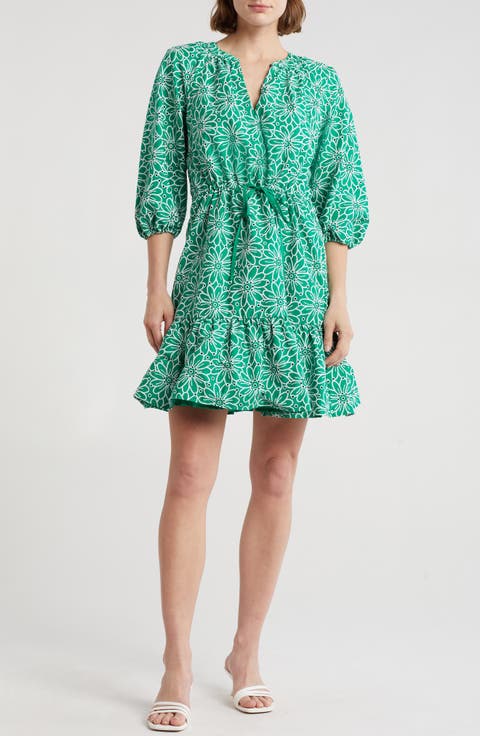 Floral Embroidered Eyelet Cotton Fit & Flare Dress