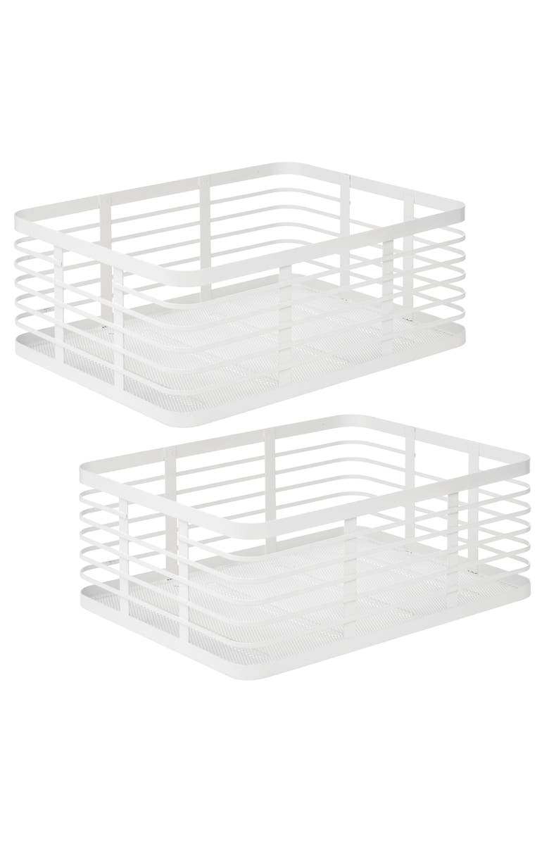 mDesign Metal Pantry Basket with Handles - Set of 2 - Matte White, Main, color, Matte White