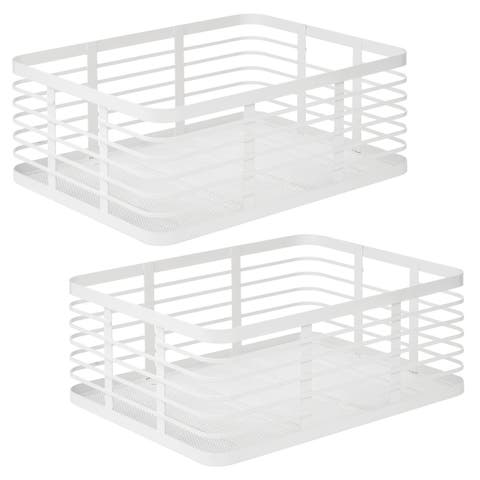 Metal Pantry Basket with Handles - Set of 2 - Matte White