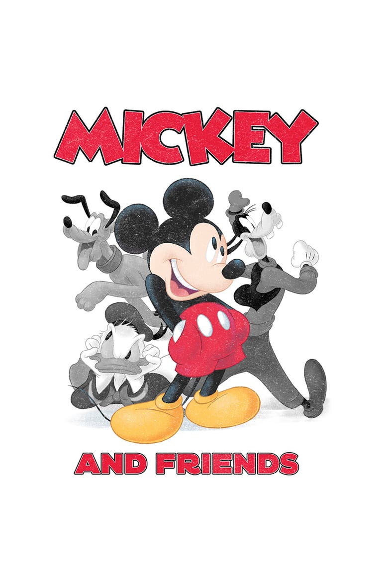 Men's Mickey & Friends Distressed Friends Poster  Graphic T-Shirt, Alternate, color, White