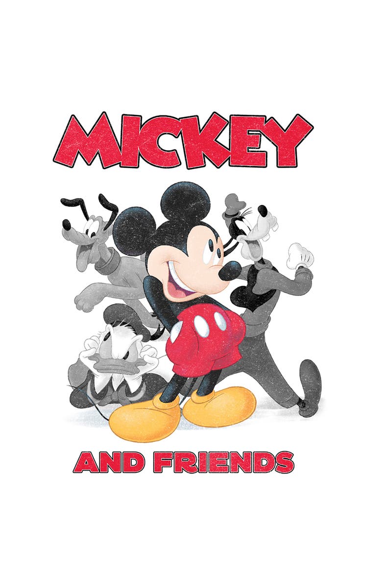Mickey & Friends Men's Mickey & Friends Distressed Friends Poster Graphic T-Shirt, Alternate, color, White