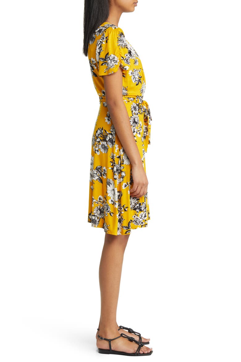 Floral Faux Wrap Knit Dress, Alternate, color, SUNFLOWER