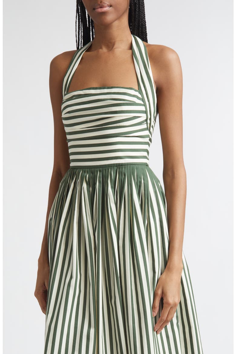 Stripe Cotton Blend Halter Dress, Alternate, color, IVORY/ RACING GREEN
