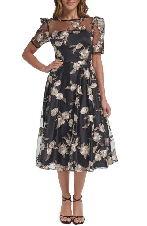 Embroidered Metallic Cocktail Dress