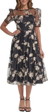 Eliza J Embroidered Metallic Cocktail Dress