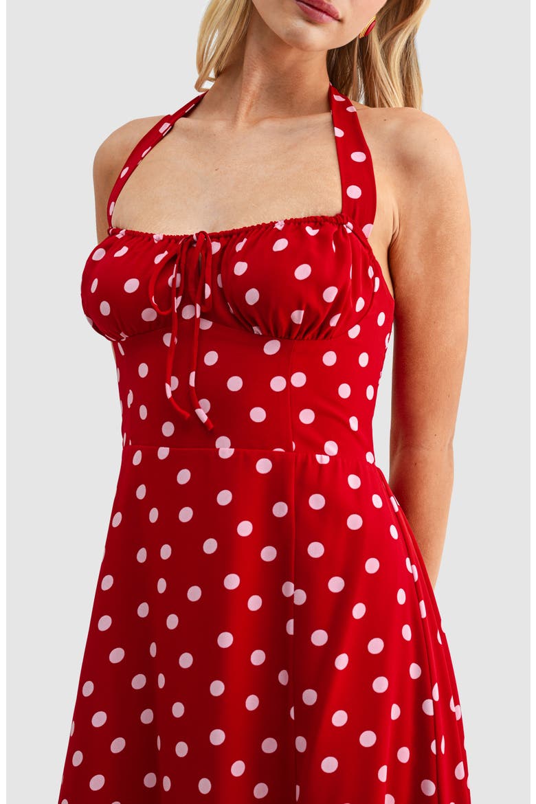 Dot Halter Midi Dress, Alternate, color, RED PINK DOT