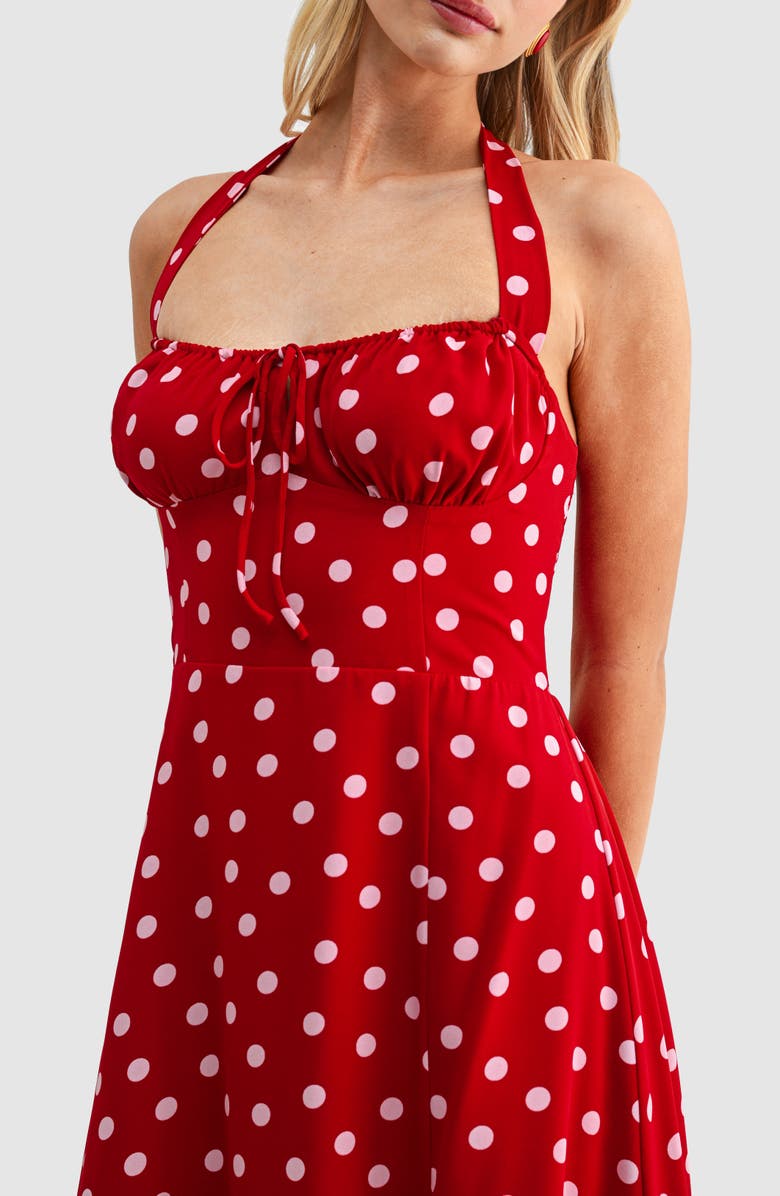 All in Favor Dot Halter Midi Dress, Alternate, color, Red Pink Dot