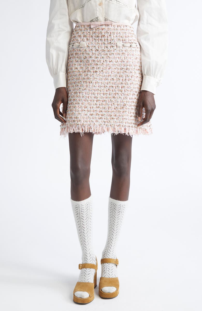 Valentino Garavani Crystal Embellished Ribbon Tweed Miniskirt, Main, color, Multi