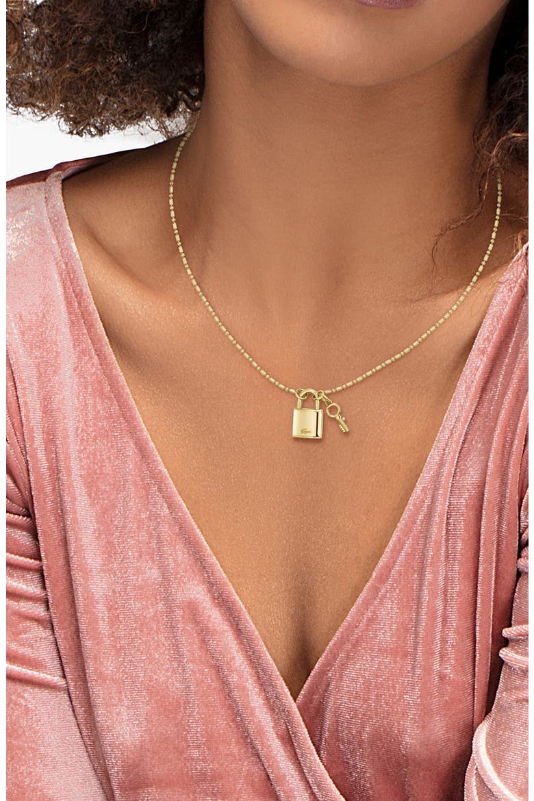 Symbol Lock & Key Pendant Necklace, Alternate, color, GOLD