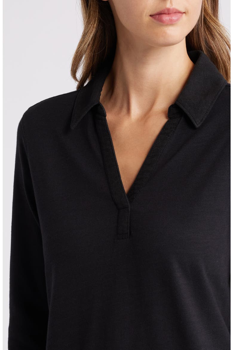 Ashby Isles Long Sleeve Cotton Jersey Polo Dress, Alternate, color, BLACK