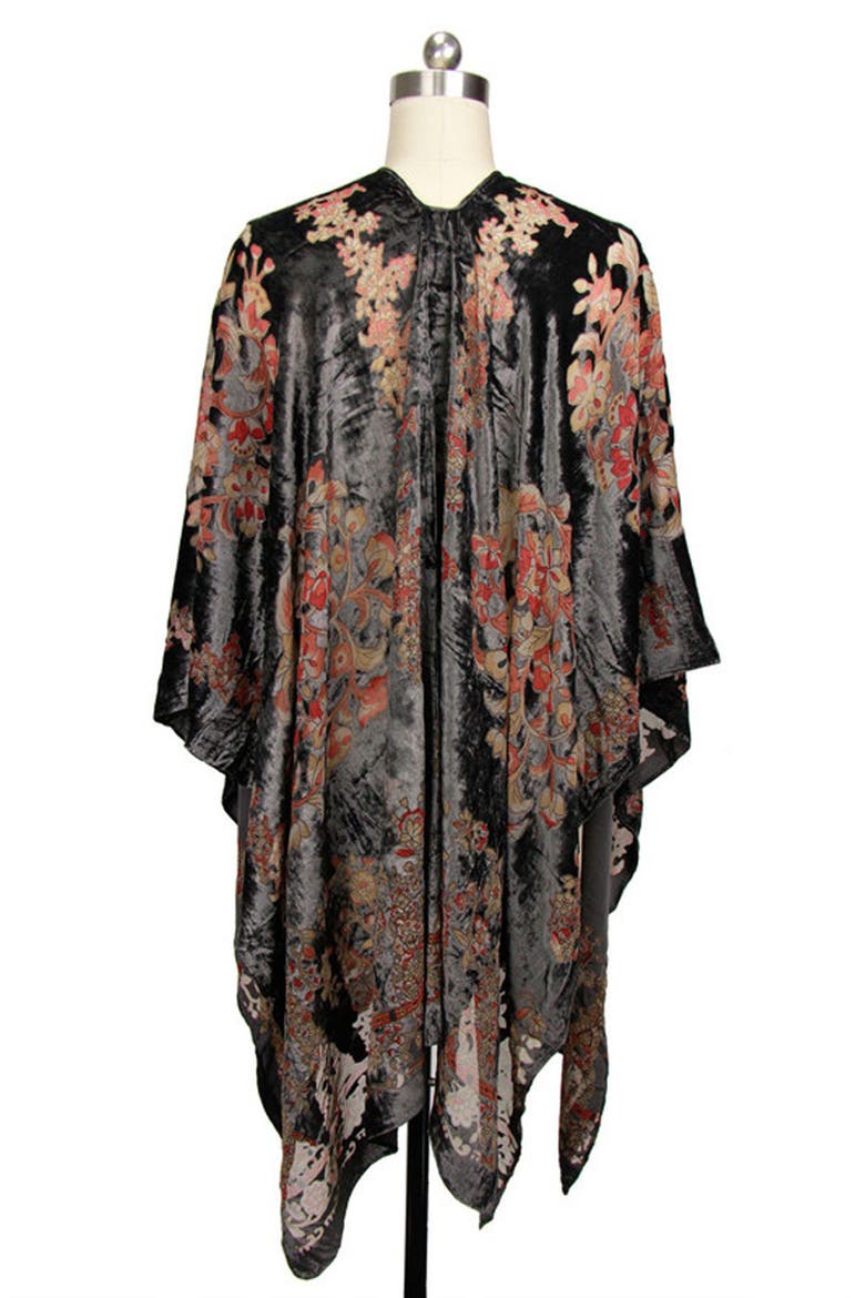 Ella Floral Burnout Velvet Ruana, Alternate, color, GREY
