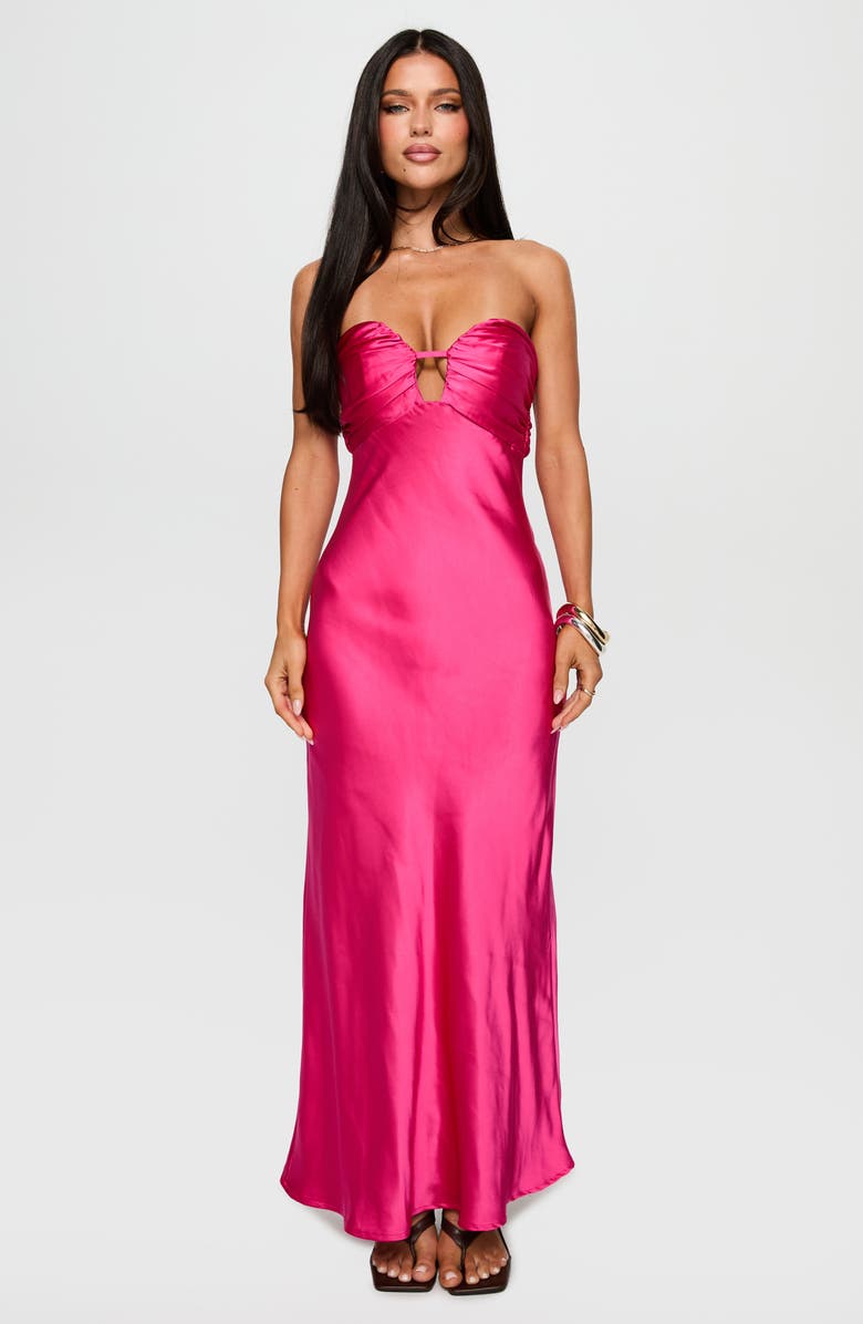 Princess Polly Cyprian Strapless Satin Gown, Alternate, color, Hot Pink