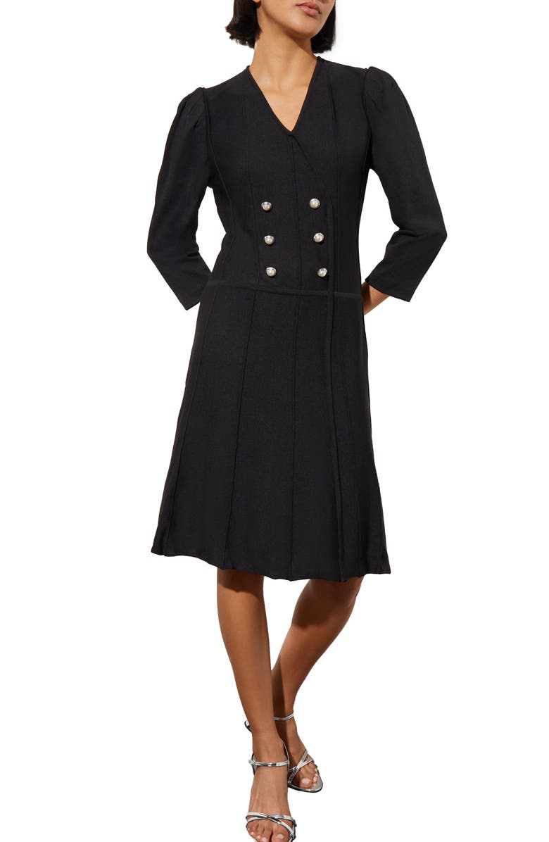 Ming Wang Puff Shoulder Double Breasted Blazer Sweater Dress, Main, color, Black