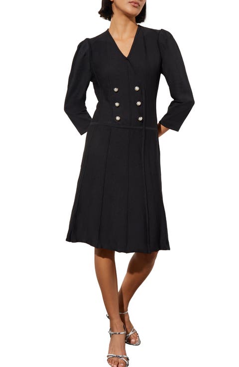 Puff Shoulder Double Breasted Blazer Sweater Dress