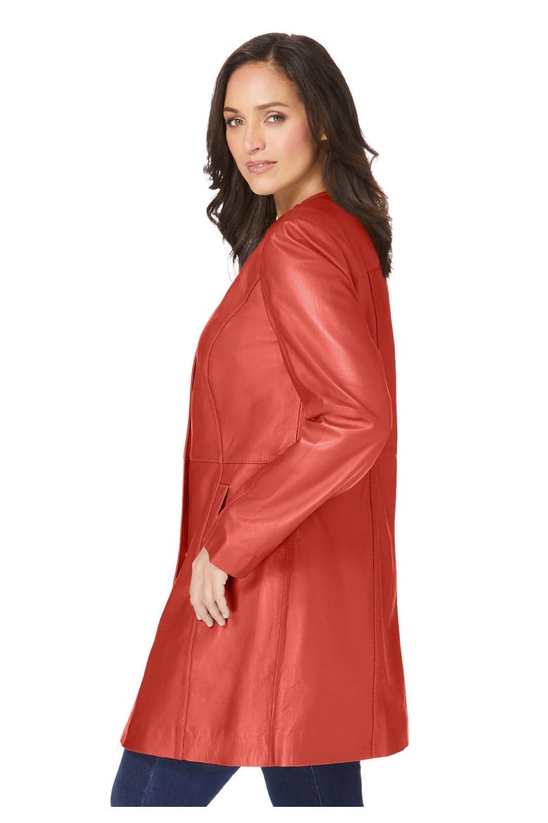 Three-Quarter Leather Jacket, Alternate, color, BURNT RED