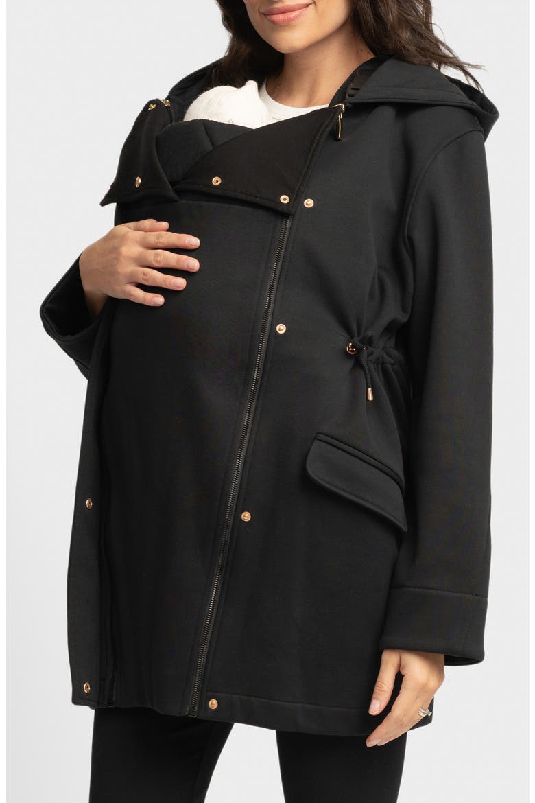 Fleece Back Jersey Hooded Maternity Coat, Alternate, color, BLACK