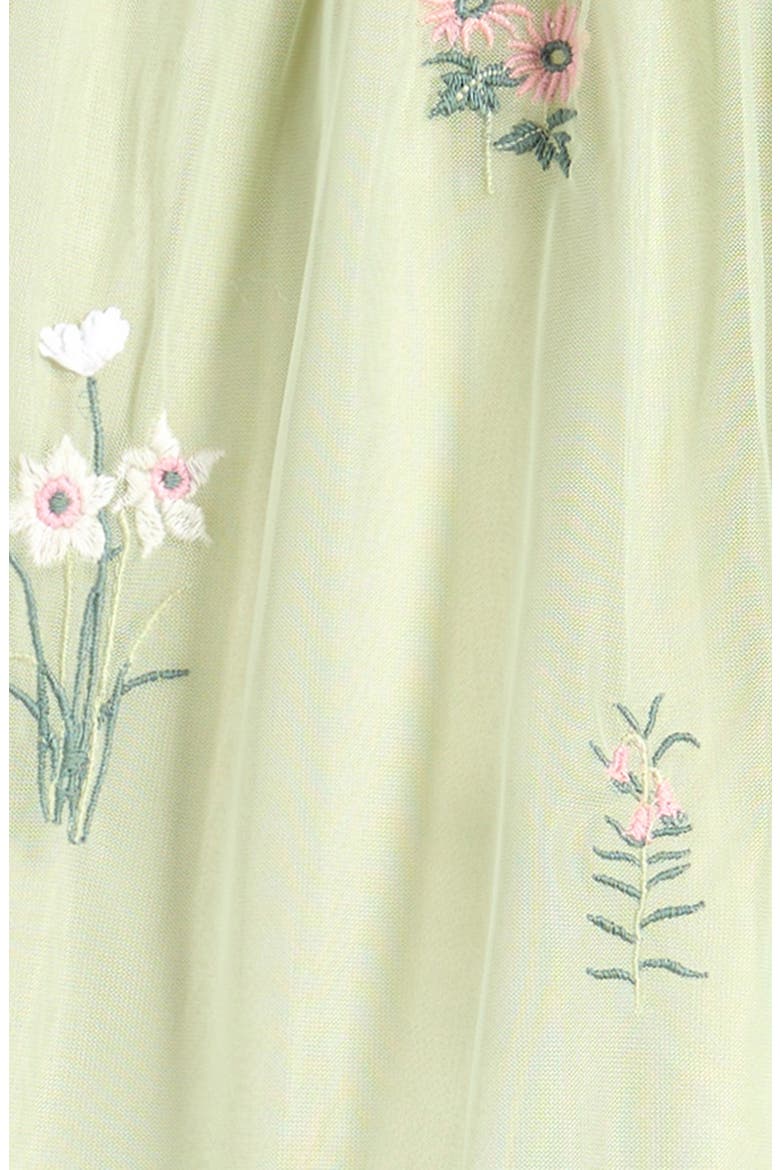 Kids' Floral Embroidered Ruffle Mesh Dress, Alternate, color, SAGE GREEN
