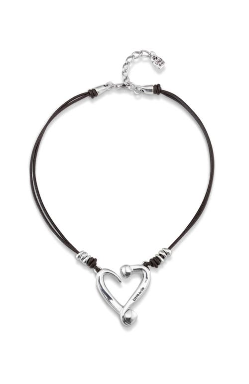 Unode50 Sterling Silver-plated Metal Alloy And Medium Heart Necklace In Metallic