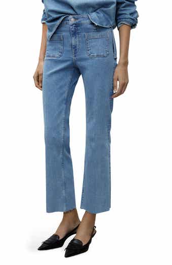 MANGO Alex Raw Hem Patch Pocket Crop Flare Jeans