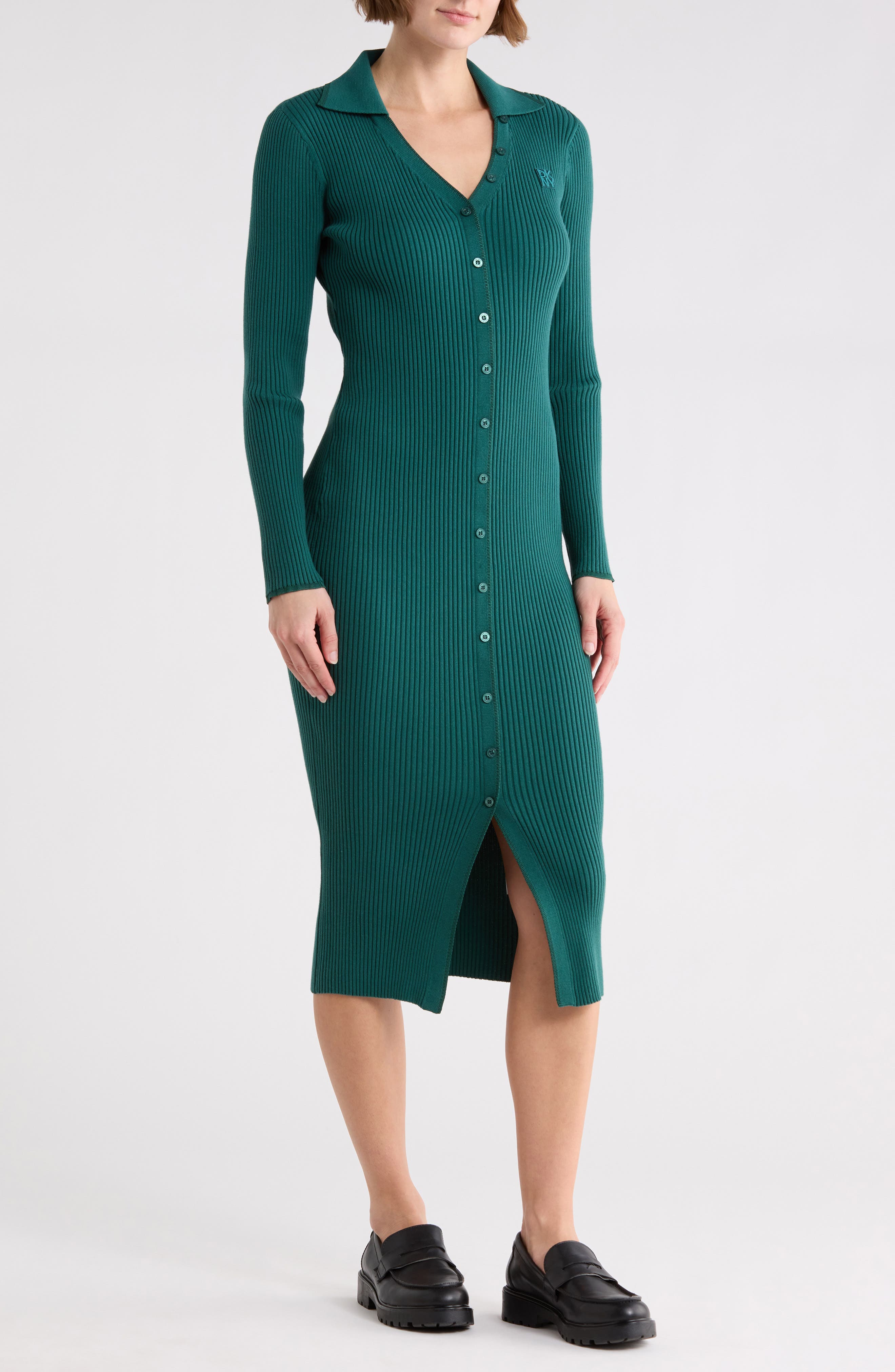 DKNY Jeans Long Sleeve Rib Polo Dress