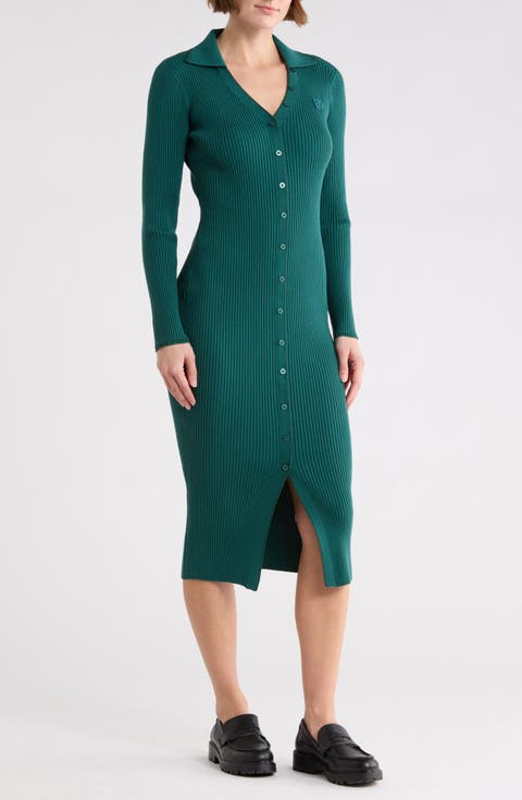 Long Sleeve Rib Polo Dress