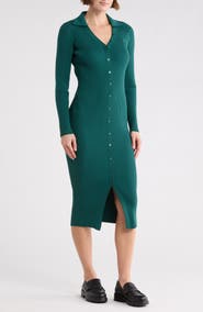 DKNY Jeans Long Sleeve Rib Polo Dress