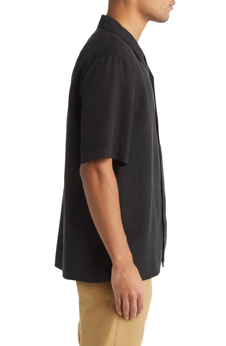 NN07 Julio 5029 Short Sleeve Lyocell & Linen Button-Up Camp Shirt, Alternate, color, Black