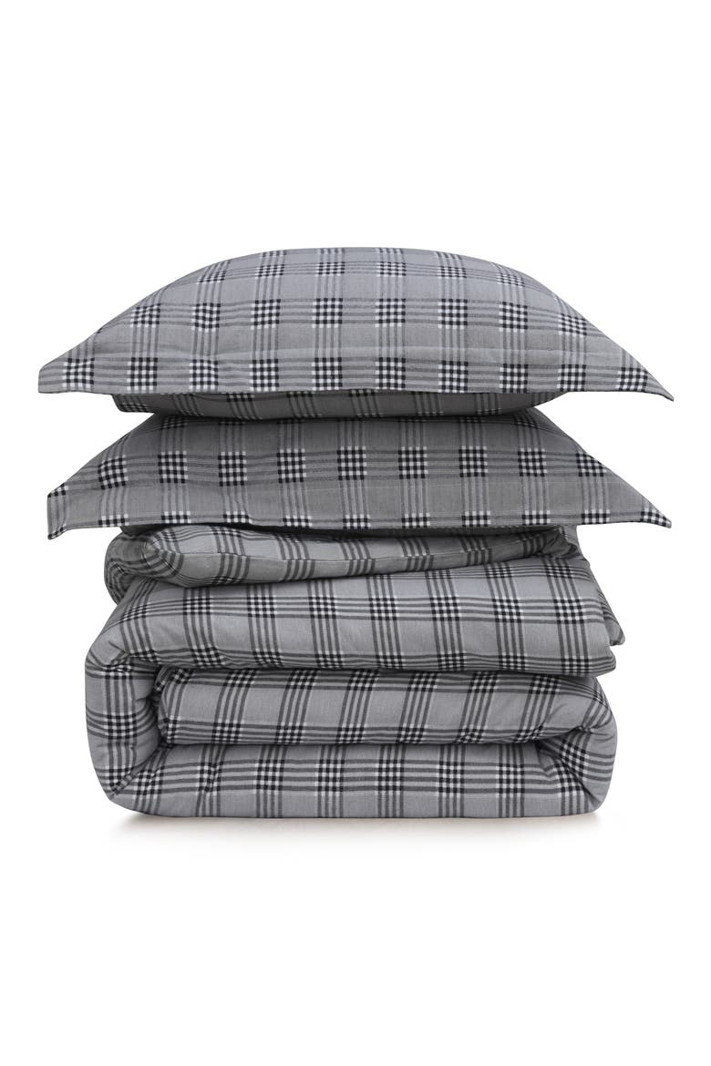 Savannah Cotton Flannel Duvet Cover & Sham Set, Main, color, GREY PLAID