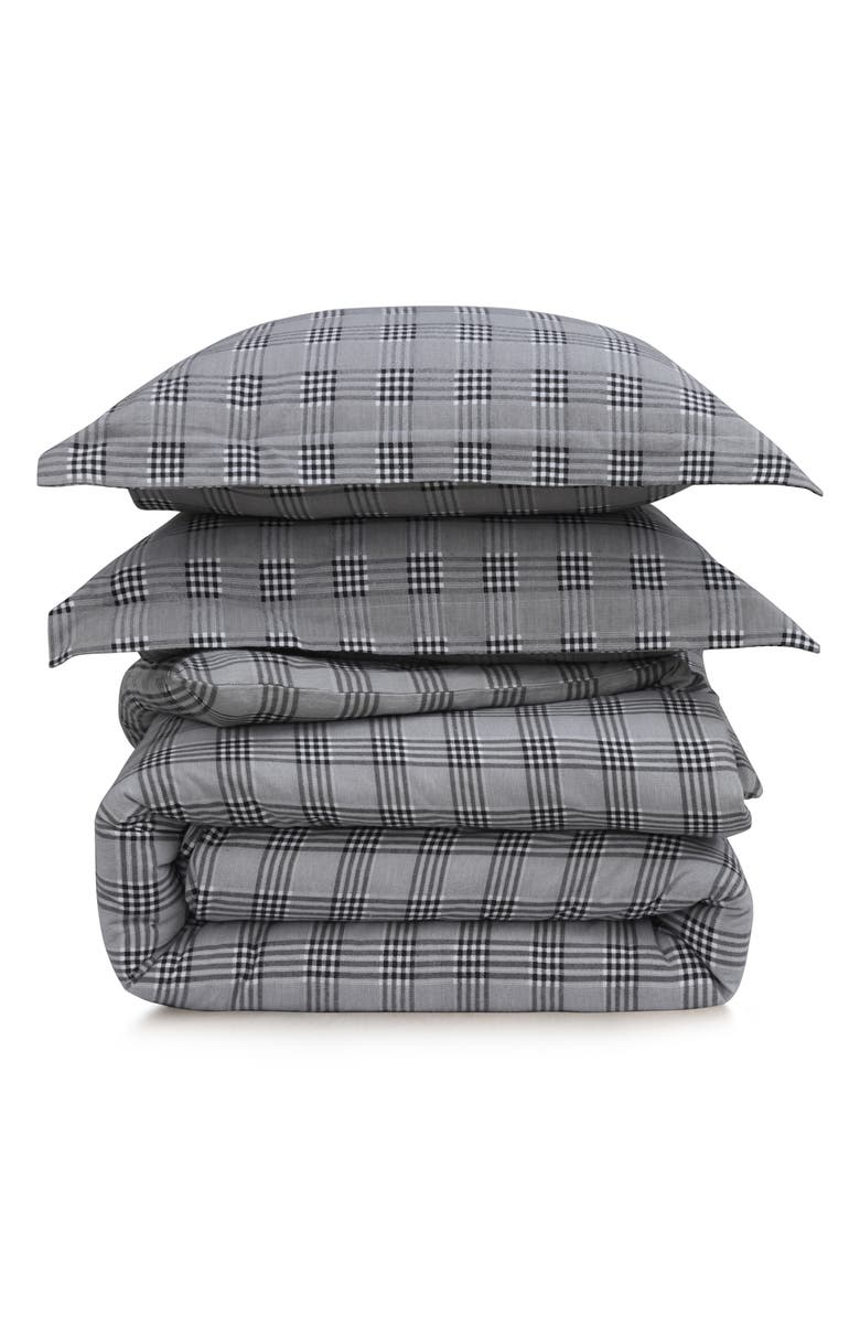 AZORES HOME Savannah Cotton Flannel Duvet Cover & Sham Set, Main, color, Grey Plaid