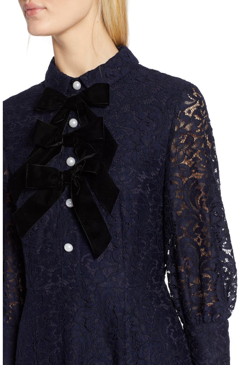 x Atlantic-Pacific Bow Detail Lace Midi Dress, Alternate, color, NAVY