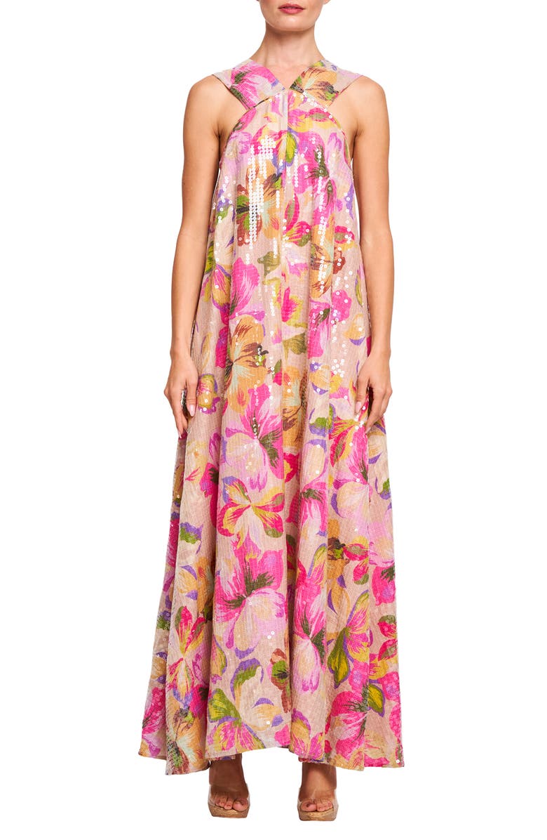 CIEBON Chaka Floral Sequin Maxi Dress, Main, color,