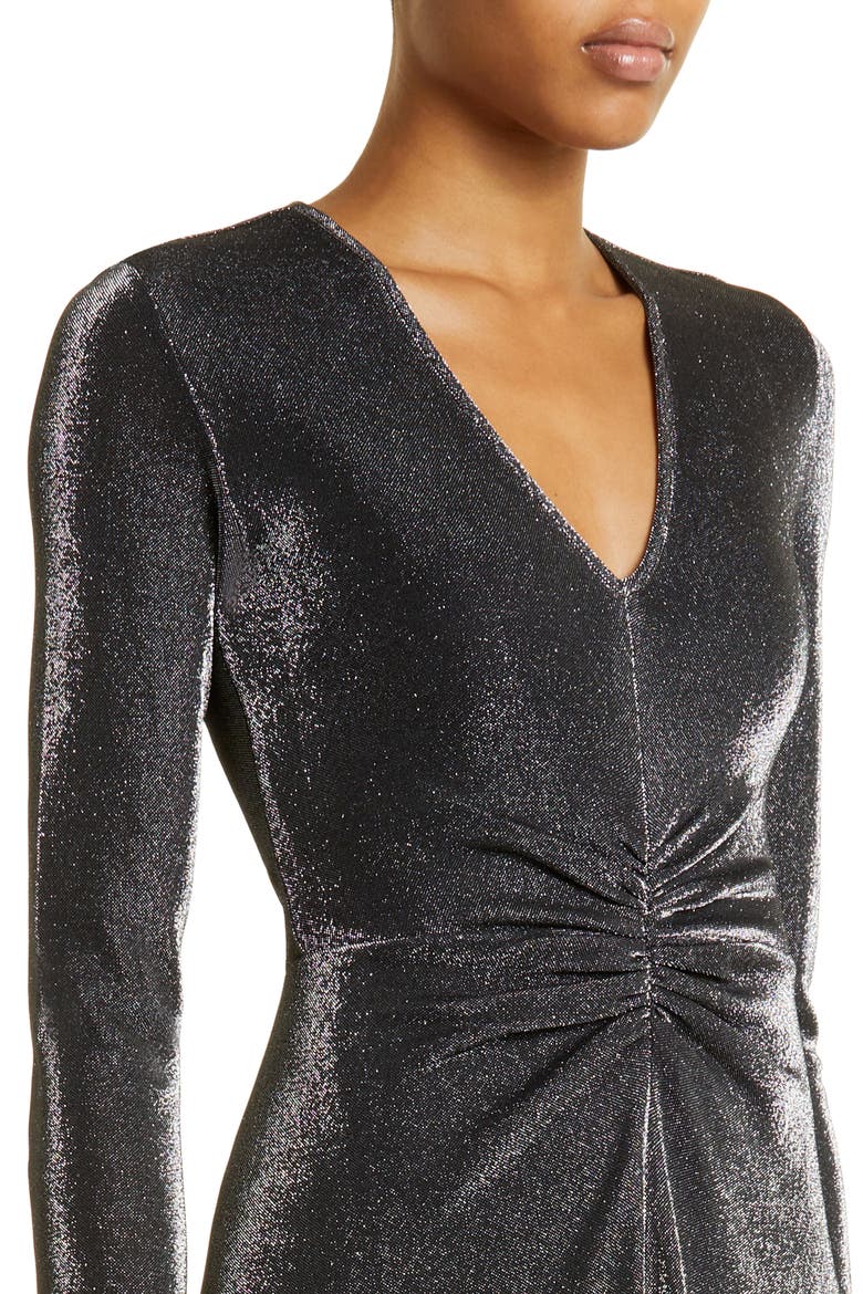Long Sleeve Metallic Jersey Midi Dress, Alternate, color, BLACK