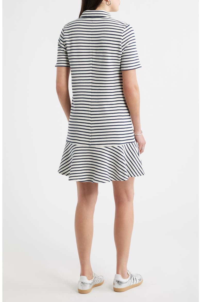Henley Short Sleeve Polo Dress, Alternate, color, IVORY- NAVY STRIPE