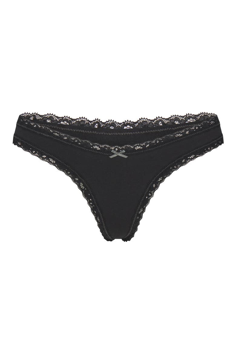 Lightweight Cotton Lace Trim Thong, Alternate, color, SOOT TONAL