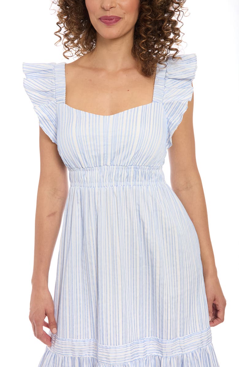 London Times Stripe Ruffle Sleeve Empire Waist Midi Dress, Alternate, color, 