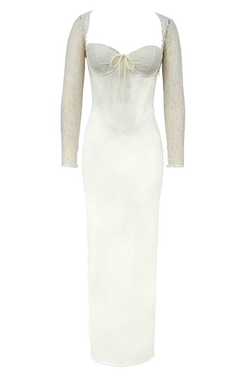 House Of Cb Perdi Corset Bodice Long Sleeve Gown In Ivory